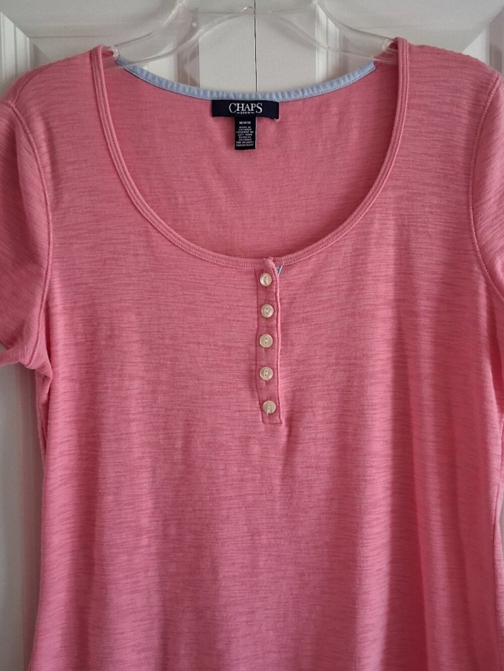 CHAPS Pink Short Sleeve Henley Button Tee Women's Size M - Picture 3 of 11